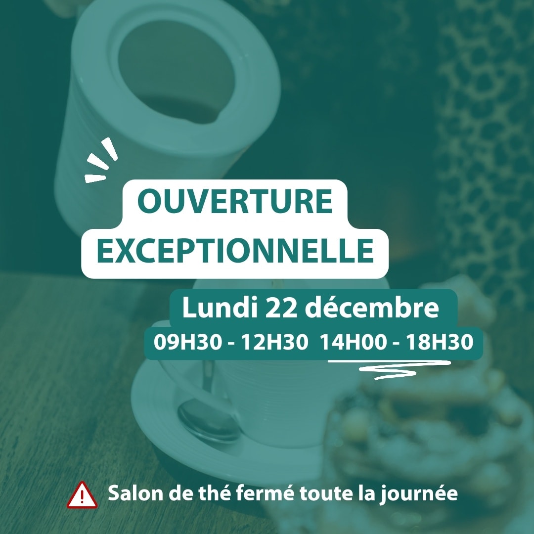 📣 Afin de vous offrir une journée supplémentaire pour vos achats de Noël  Biscuithé ouvrira exceptionnellement la boutique le Lundi 22 Décembre. De 09h30 à 12h30 puis de 14h00 jusqu'à 18h30 nous sommes disponibles pour vos achats de dernières minutes 🙂 📣 

⚠️ Le salon de thé restera quand à lui fermé cette journée ⚠️